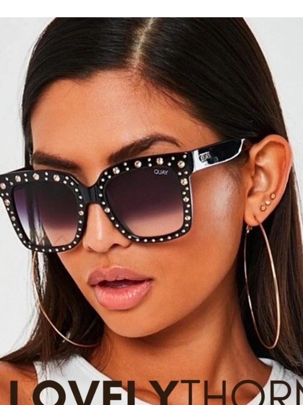 * | QUAY | Itd ed lizzo collab crystal studded square frames smoke fade lenses.
